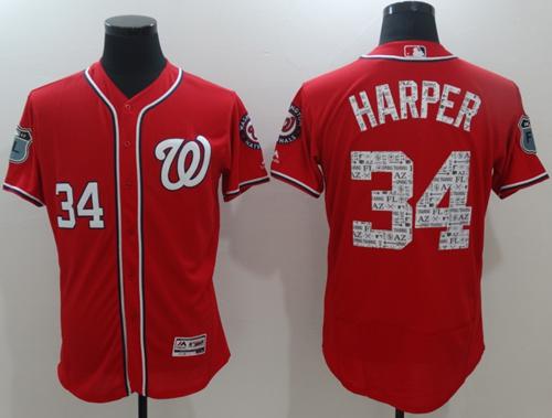 Nationals #34 Bryce Harper Red Spring Training Authentic Flex Base Stitched MLB Jersey - Click Image to Close